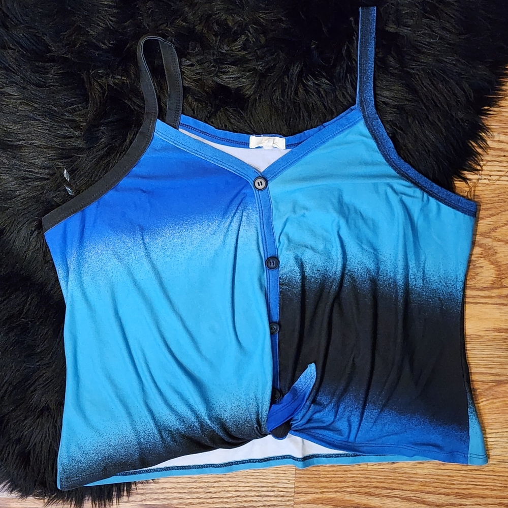 Urban Rose Blue and Black Ombre Women's Tie Front Tank Top Plus Size 2X